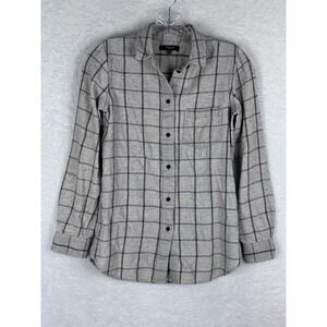 Madewell Women's 13% Wool Flannel Shirt Gray Red Check Button Up Size XXS‎